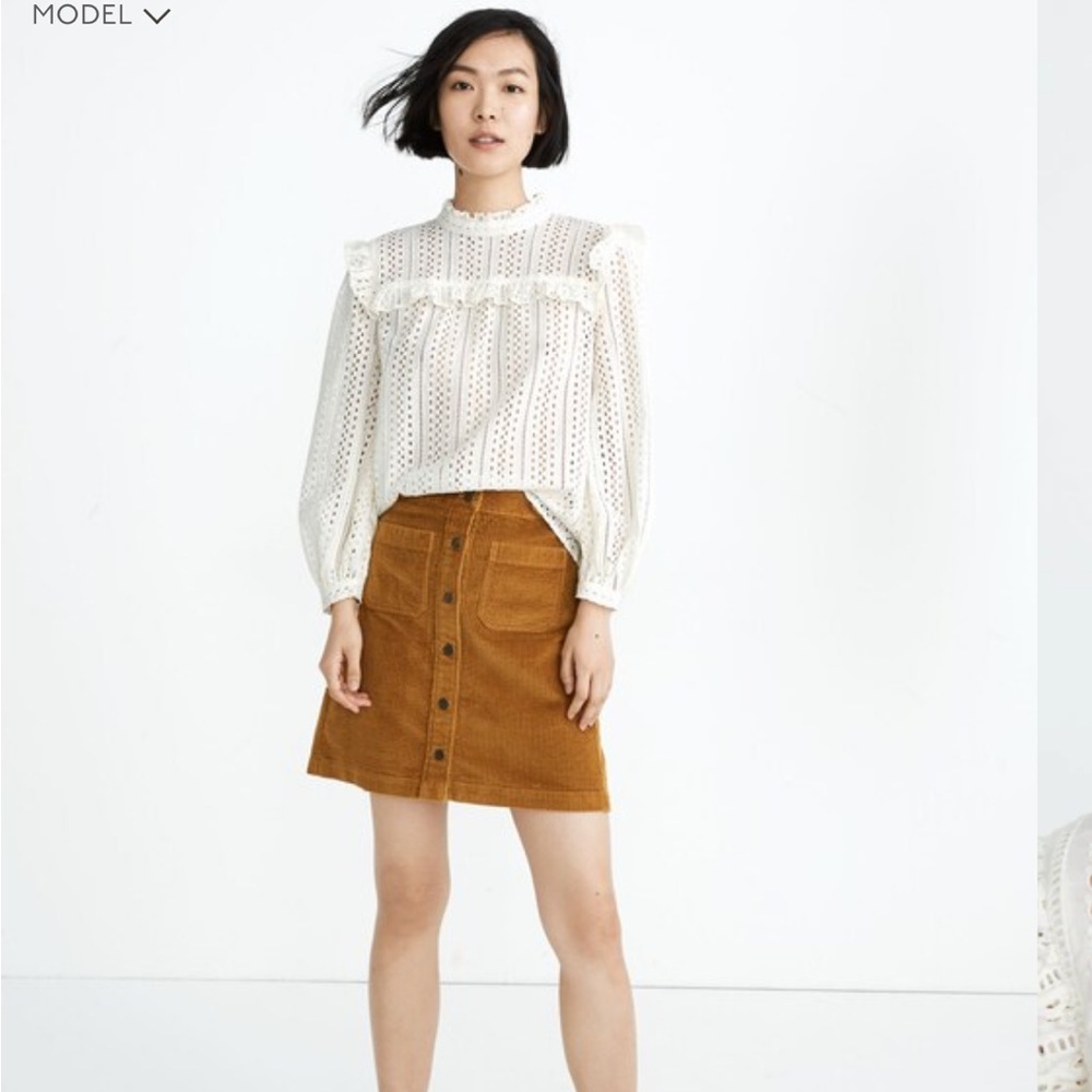 Madewell eyelet mockneck ruffle top. Size XS